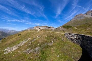 View of Ronce Fort on the Mont-Cenis lake  between the Italian Val di Susa and the French Maurienne...