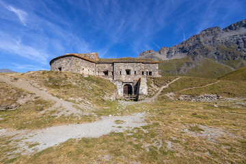 View of Ronce Fort on the Mont-Cenis lake  between the Italian Val di Susa and the French Maurienne...