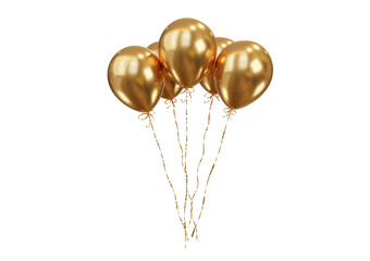 Party celebration balloons. Gold color balloons bunch. 3d rendering. Applicable for birthday holiday design.
