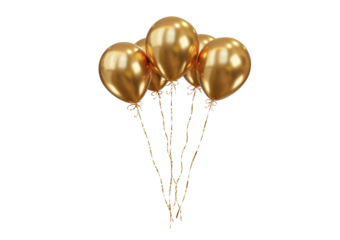 Party celebration balloons. Gold color balloons bunch. 3d rendering. Applicable for birthday holiday design.