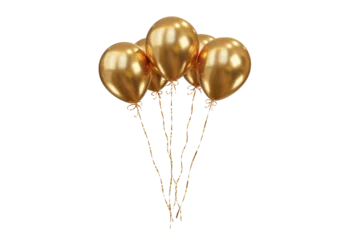 Poster Party celebration balloons. Gold color balloons bunch. 3d rendering. Applicable for birthday holiday design. © AndS