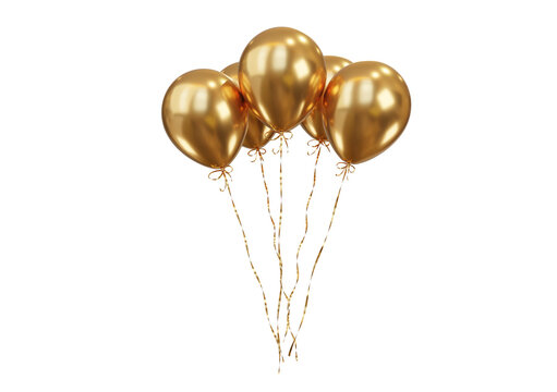 Fototapeta Party celebration balloons. Gold color balloons bunch. 3d rendering. Applicable for birthday holiday design.