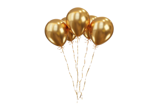 Party celebration balloons. Gold color balloons bunch. 3d rendering. Applicable for birthday holiday design.