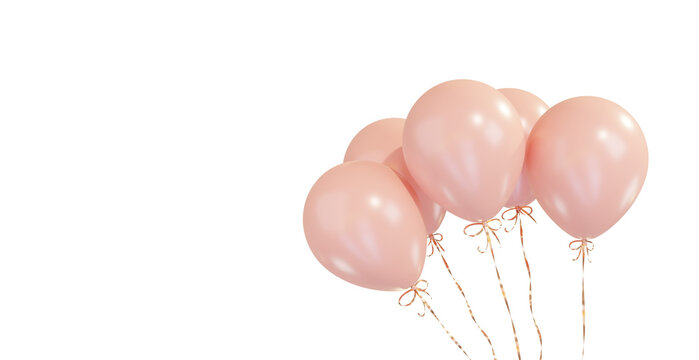 Party celebration balloons. Pink color balloons bunch. 3d rendering. Applicable for birthday holiday design.