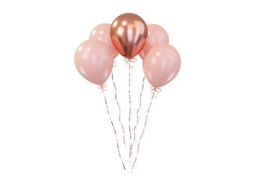 Party celebration balloons. Pink color balloons bunch. 3d rendering. Applicable for birthday holiday design.