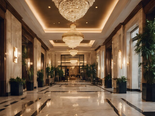 interior of the hotel lobby. Generative AI 