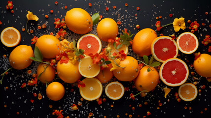 grapefruit, orange, top view, horizontal version, close-up, no people, nobody