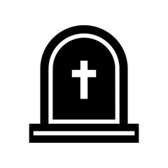 Black grave tombstone with cross halloween outline icon flatvector design