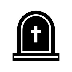 Black grave tombstone with cross halloween outline icon flatvector design