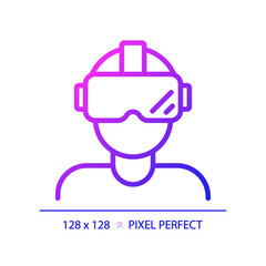 2D pixel perfect gradient virtual reality simulator icon, isolated simple vector, thin line illustration representing VR, AR and MR.