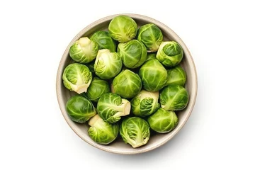 Deurstickers Bowl fresh brussels sprouts raw food. Group plant leaf salad vitamin. Generate Ai © nsit0108