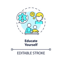 2D editable thin line icon educate yourself concept, isolated simple vector, multicolor illustration representing parenting children with health issues.