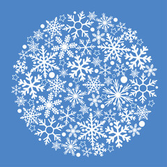 Decorative round ball of snowflakes. Winter greeting card, silhouette of a Christmas tree toy. Vector graphics.