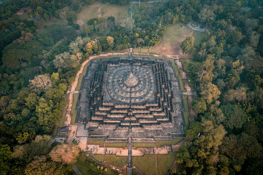 Aerial view of Borobudur (Barabudur) temple, Magelang Regency, Central Java, Indonesia