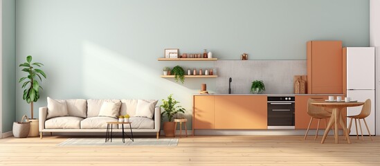 kitchen and living area With copyspace for text
