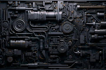 Mechanical equipment and pipes background wall, cyberpunk metal style background - obrazy, fototapety, plakaty