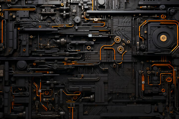 Mechanical equipment and pipes background wall, cyberpunk metal style background