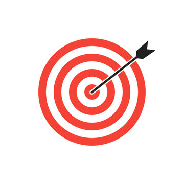 Red bullseye dart target icon. Dart target goal marketing sign. Arrow dart logo vector. Winner dart sign.
