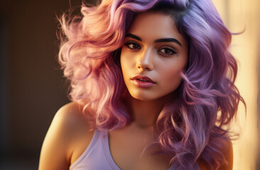 Naklejka premium Portrait of a beautiful young woman with colorful hair isolated from the background