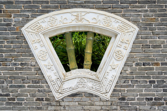 Close-up of traditional transom on the wall of ancient building during the Republic of China period