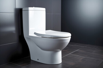A white ceramic toilet, an essential fixture in every home, where people find privacy and comfort while addressing their daily needs. - obrazy, fototapety, plakaty