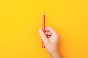A wooden pencil in a hand symbolizes the fusion of art and education, highlighting the creative potential and color that students bring to their studies against a vibrant yellow background.