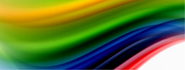 Rainbow color silk blurred wavy line background on white, luxuriously vibrant visually captivating backdrop. Stunning blend of colors reminiscent of rainbow, silky and gracefully blurred wavy pattern