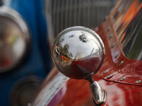 Old car detail in SANREMO, ITALY - OCTOBER 15 2023 - Historical Automobile Revival of the Circuit of Ospedaletti