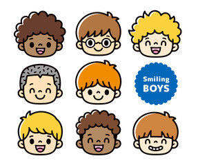 Set of facial icons of boys from different countries