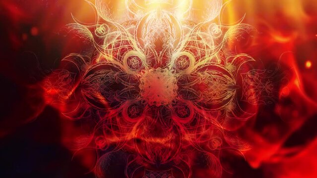 Ornamental mandala, on fire background.