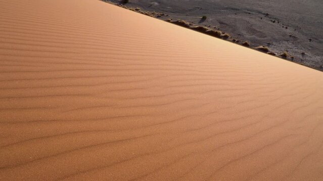 Sand running in a windy day on Dune 45 in the Namib desert in Namibia in Africa.