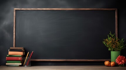 Empty blackboard in front of classroom with chalkboard eraser Background for displaying or editing products. - obrazy, fototapety, plakaty