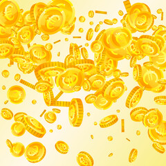 European Union Euro coins falling. Scattered gold