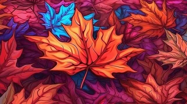 Vibrant autumn maple leaves. Fantasy concept , Illustration painting.