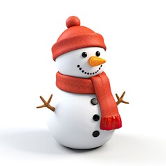 3d style snowman on white background