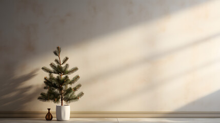 Minimalistic evergreen tree with fairy lights for Christmas