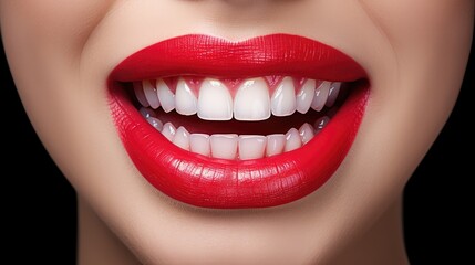 Fototapeta premium Beautiful female smile after teeth whitening procedure. Dental care. Dentistry concept.