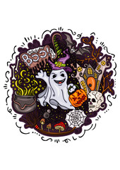 Happy Halloween doodle colorful illustration