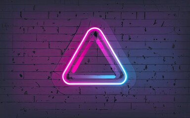 Neon rounded triangle frame with shining effects on dark background with Generative AI.