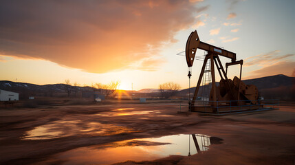 oil pump jack rig on desert, energy industrial for petroleum gas production - obrazy, fototapety, plakaty