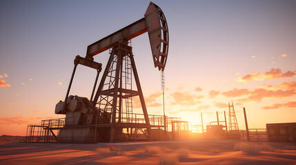 oil pump jack rig on desert, energy industrial for petroleum gas production