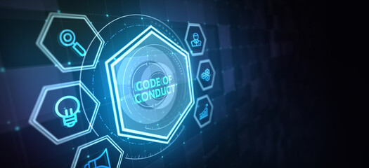 Business, Technology, Internet and network concept. Virtual screen of the future: Code of conduct. 3d illustration