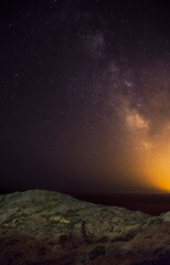 astrophotography of the winter milky way in the mountains