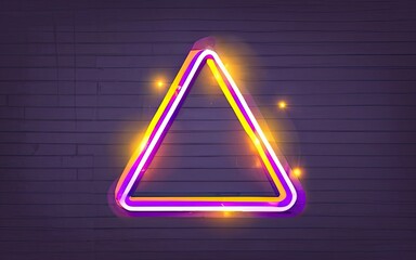 Neon rounded triangle frame with shining effects on dark background with Generative AI.