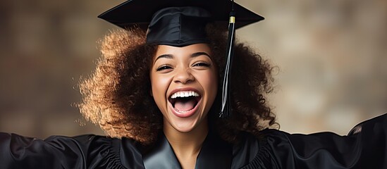 Enthusiastic African American graduate With copyspace for text