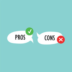 Green check mark and red cross color element. Pros, cons vector icon.