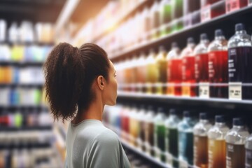 Circular Economy Shopping - Woman choosing products in a zero waste store - Sustainable consumerism - AI Generated