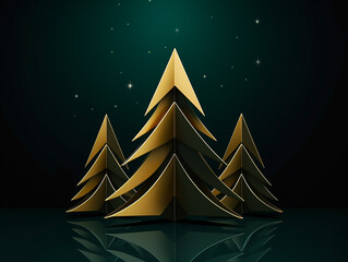 Minimalist Christmas card in green and gold colors
