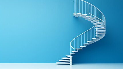Spiral staircase on blue background