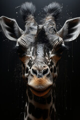 Giraffe portrait on dark background. Creative animal portrait. Created with Generative AI